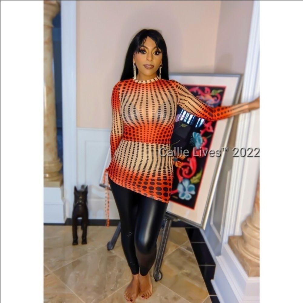 Citrus dotted drawstring mesh skirt set